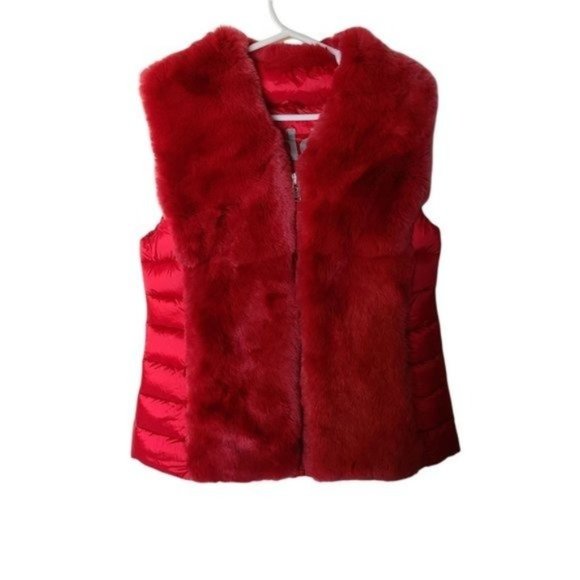 ADD  Girls Size 8 Real Rabbit Fur Trimmed Duck Down Vest‎ Cranberry Red Holiday - Picture 2 of 9